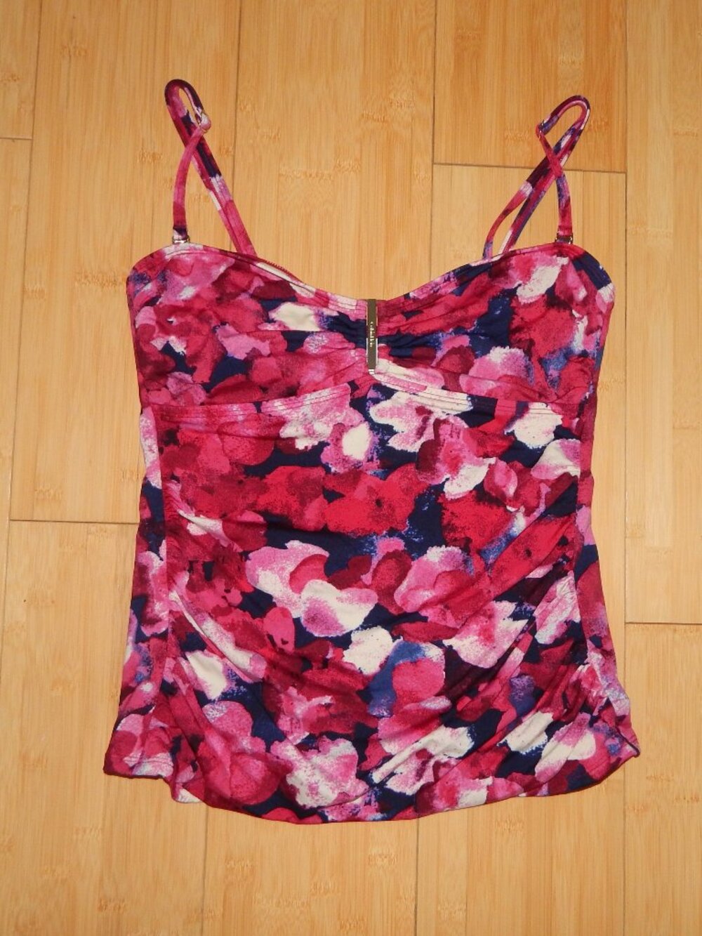 Calvin Klein Size M Pink Red Swimsuit Bathing Suit Top Swimwear Adjustable Strap